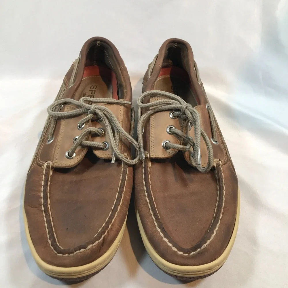Sperry Top-Sider Billfish Boat 3-Eye Tan/Beige Leather Lace Up Shoes Mens 9.5‎ M